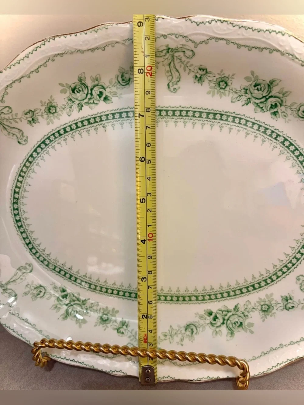 Antique Johnson Bros Glenwood Flow Green Staffordshire Platter 12.25” Pat 1902